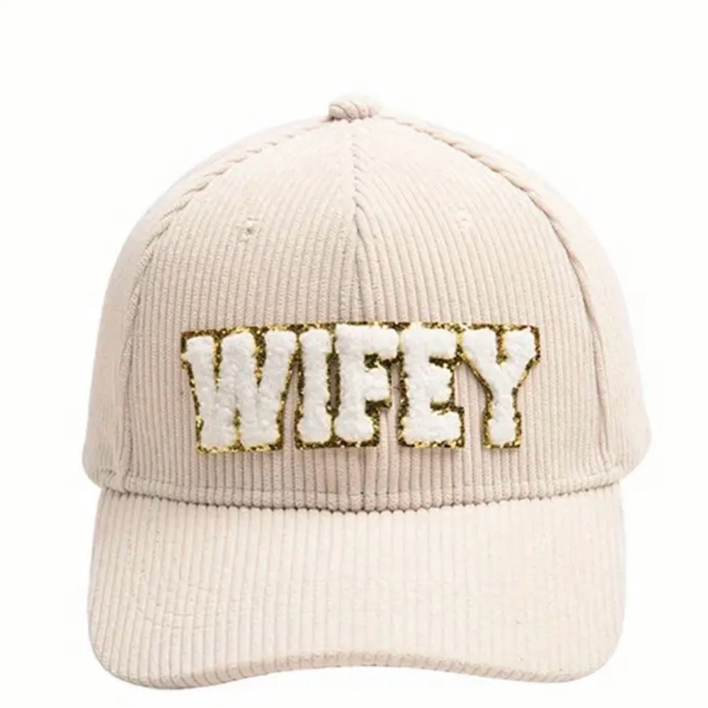 NEW WIFEY Patch Corduroy Baseball Cap Solid Casual Adjustable Cream/Off White